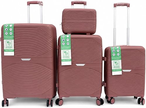 4 Piece PP Luggage Set 20" 24" 28" + 14" Vanity Dusty Rose