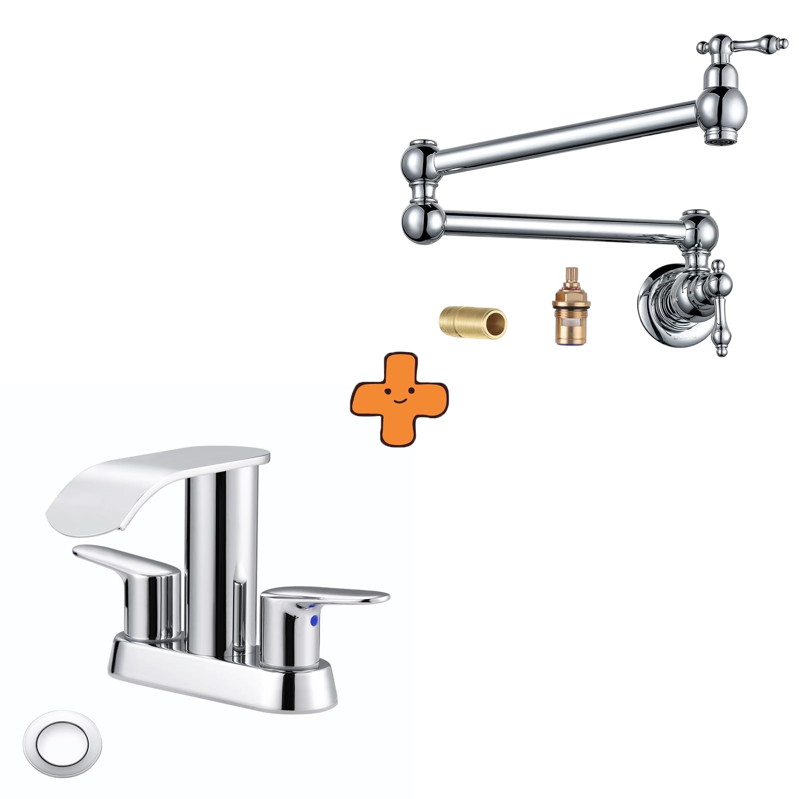 Jnfidosr Waterfall Bathroom Sink Faucet,Chrome Two Handles Bathroom Faucet And Pot Filler Faucet Brass Faucets Kitchen Wall Mount Chrome Commercial Faucet Folding Kitchen Faucet