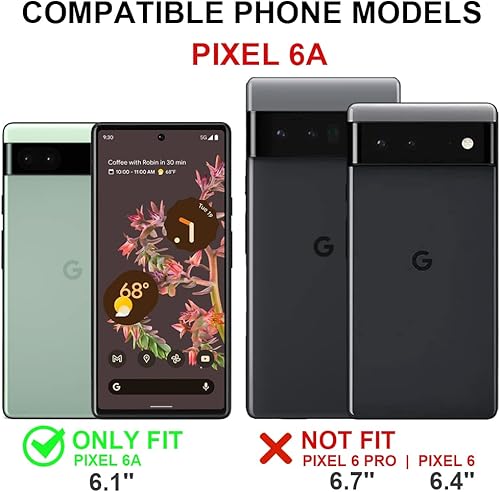 Miniatura 2 de KEZiHOME Funda de piel auténtica para Google Pixel 6a 5G, con tarjetero y bloqueo RFID, compatible con Google Pixel 6a 5G (negromarrón)