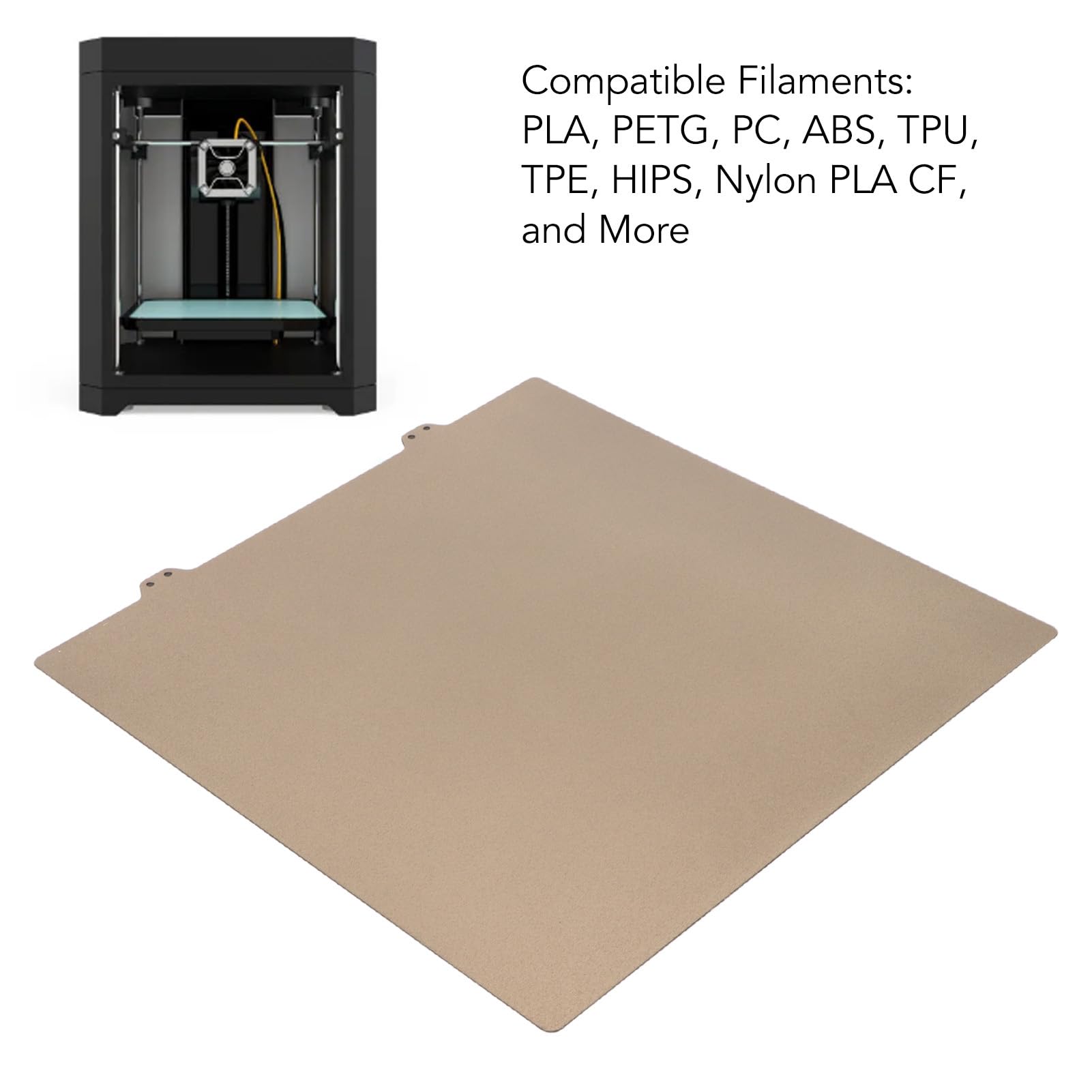 Tosuny Piastra in Acciaio PEI Testurizzata con Pellicola PEY per Stampante 3D 2.4, Piastra di Costruzione Flessibile per Tridente, Stampa PLA PETG ABS TPU, Fronte-retro, 11,8 X 11,8 Pollici (