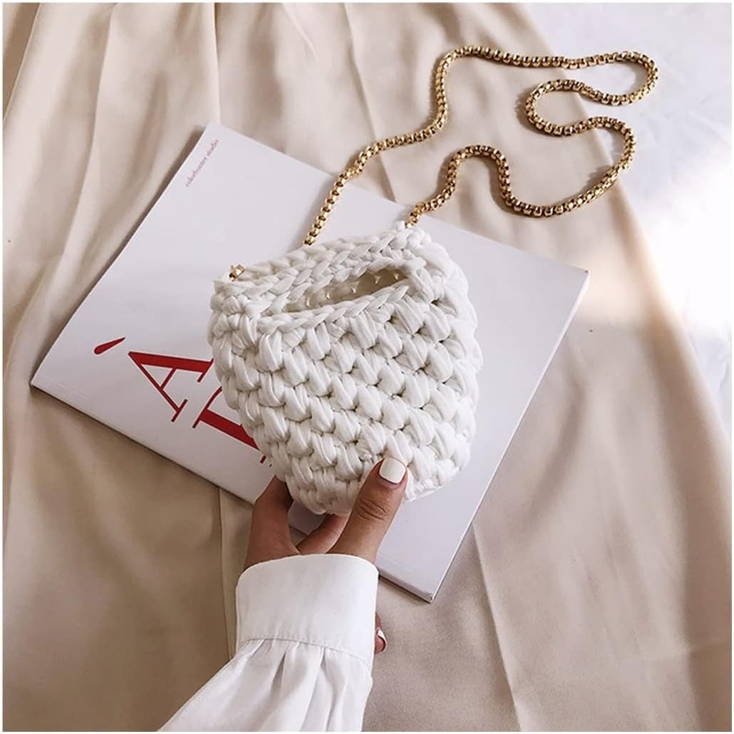Coin Purse Bag Female Retro Hand Woven Bag Knitting Bucket Cloth Thread Crochet Bag Girl's Small Crossbody Bag(D)