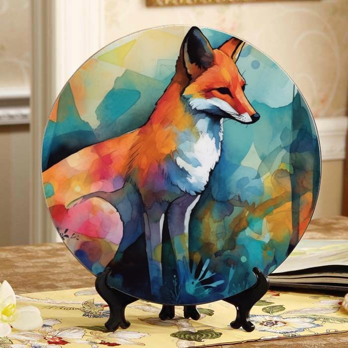 Tie-dye Rainbow Tree 10-inch Ceramic Plate for Wall Display or Tabletop, with Stand & Hook DP-490805713