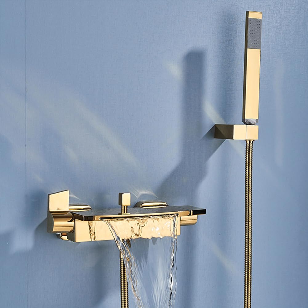 Grifo mezclador de baño de latón montado en la pared con dos asas y ducha de mano, grifo de baño Ele para una experiencia de spa rious