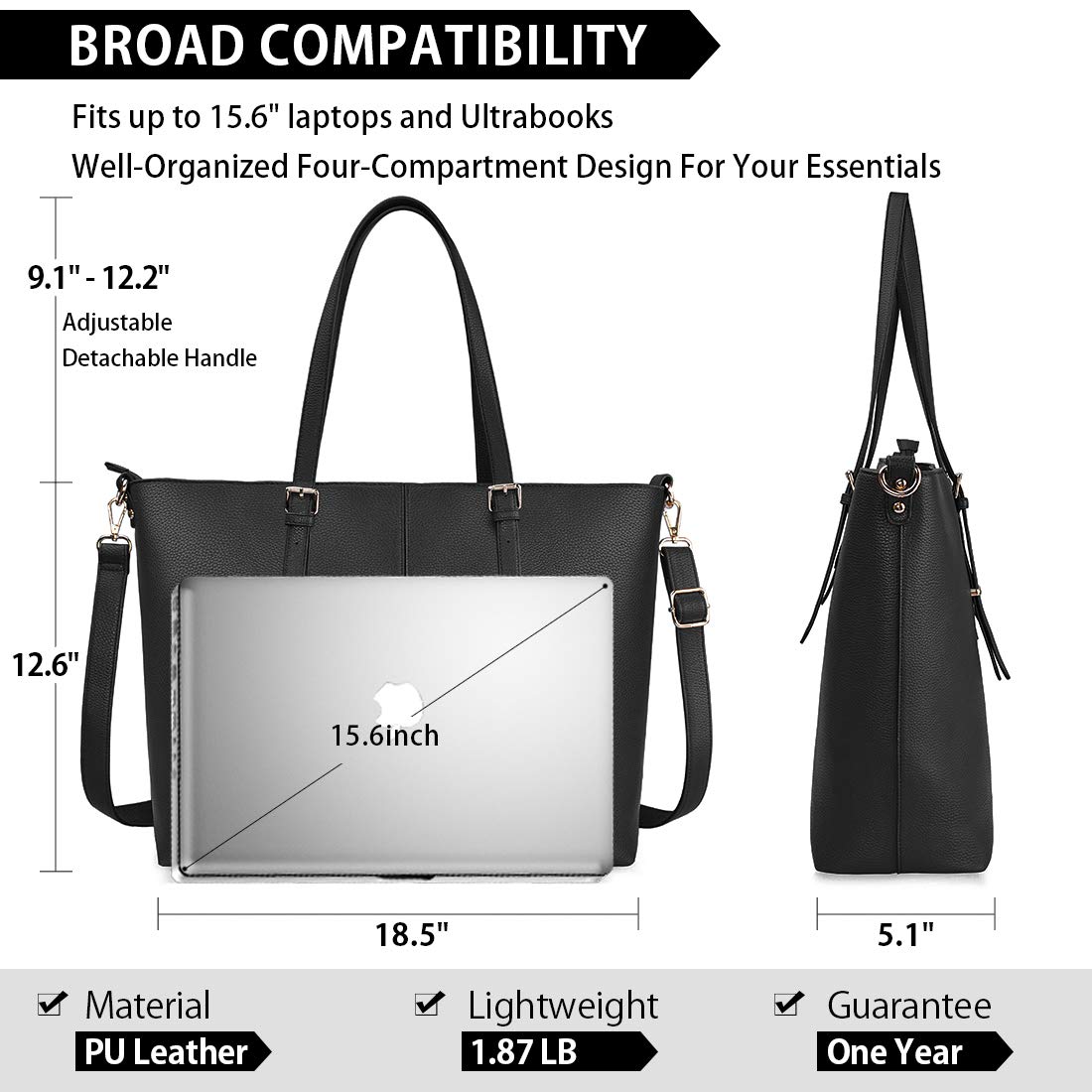 NUBILY Borsa Donna Borsa in Pelle PU Borsa da Corso Del Computer Portatile 15.6 inch Grande Impermeabile Borsa a Tracolla Viaggio Borsa a spalla