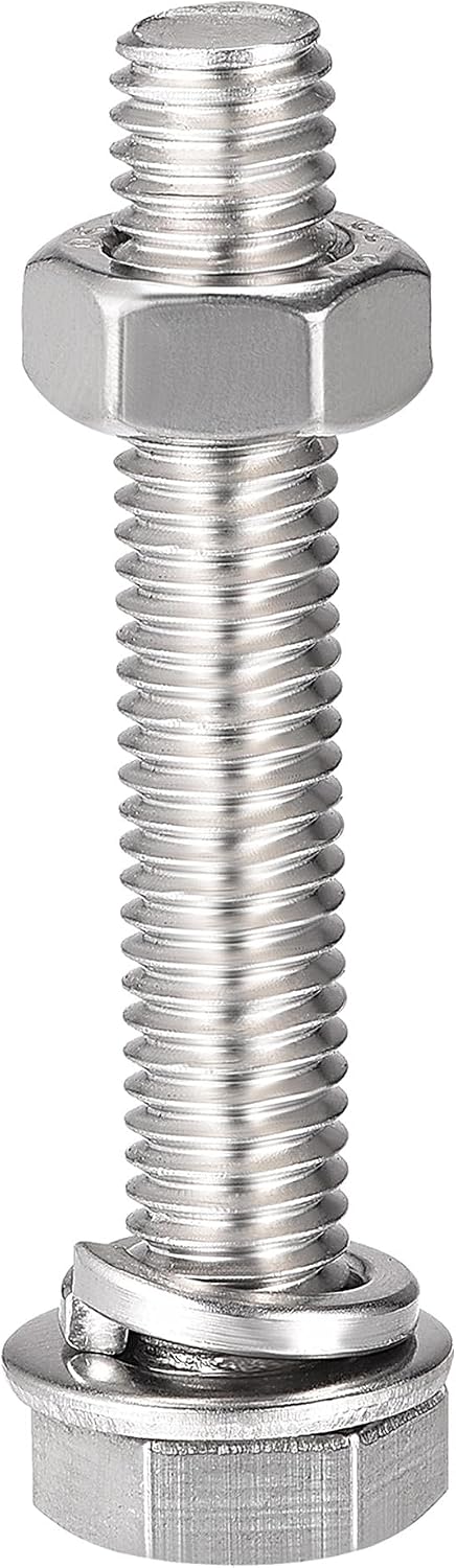 sourcing map M8 x 45mm Hex Head Screws Bolts, Nuts, Flat & Lock Washers Kits, 304 Stainless Steel Fully Thread Hexagon Bolts 4 Sets - Image 5