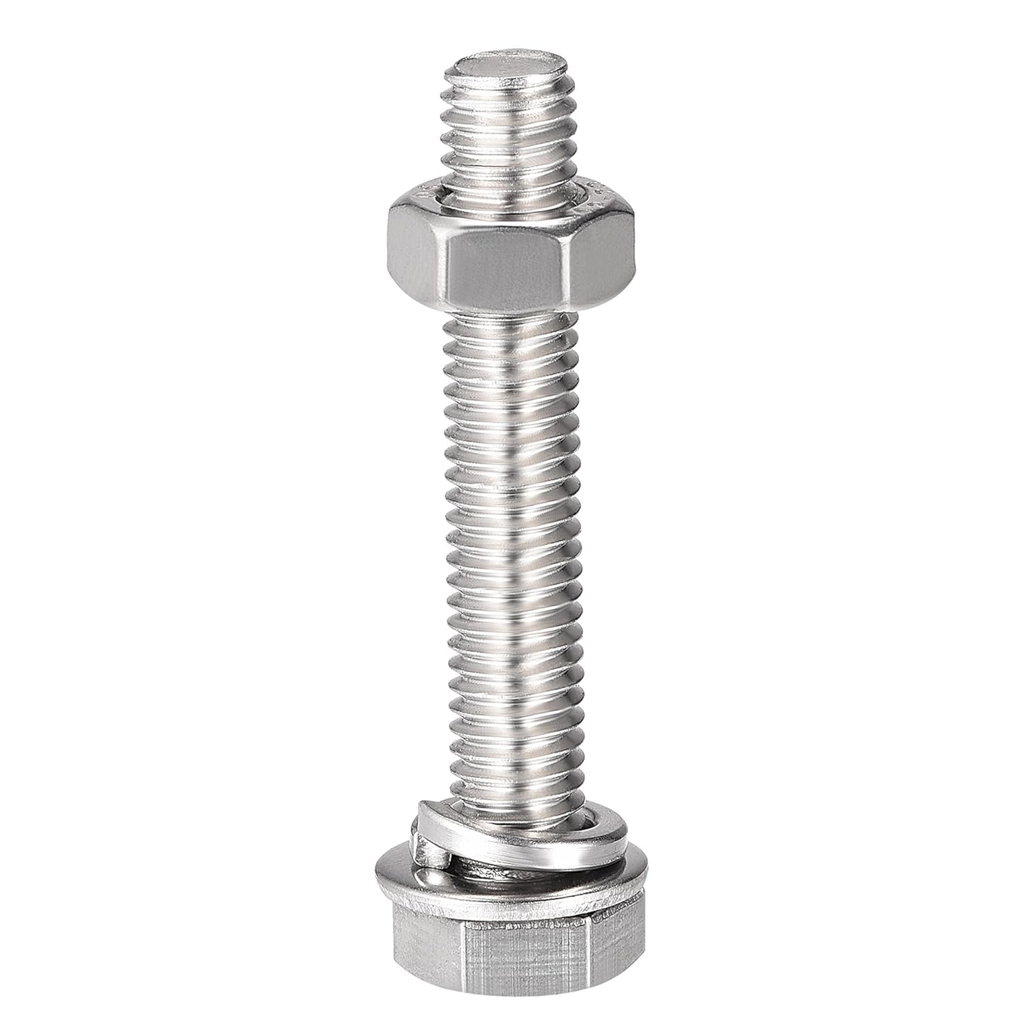 M8 Hex Head Screws Kit, 16-45mm, 304 Stainless Steel, Threaded Hex Bolts, Nuts, Flat Lock Washers, 6 Pcs, Silver(M8 x 45mm)