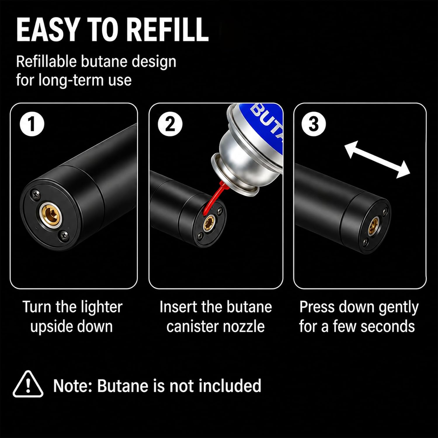 Torch Lighter, Straight Flame Bright Fire Refillable Butane Lighter, Powerful Windproof Flame, Long Reach Handle with Safety Lock Adjustable Flame for BBQ Candles Fireplace Camping