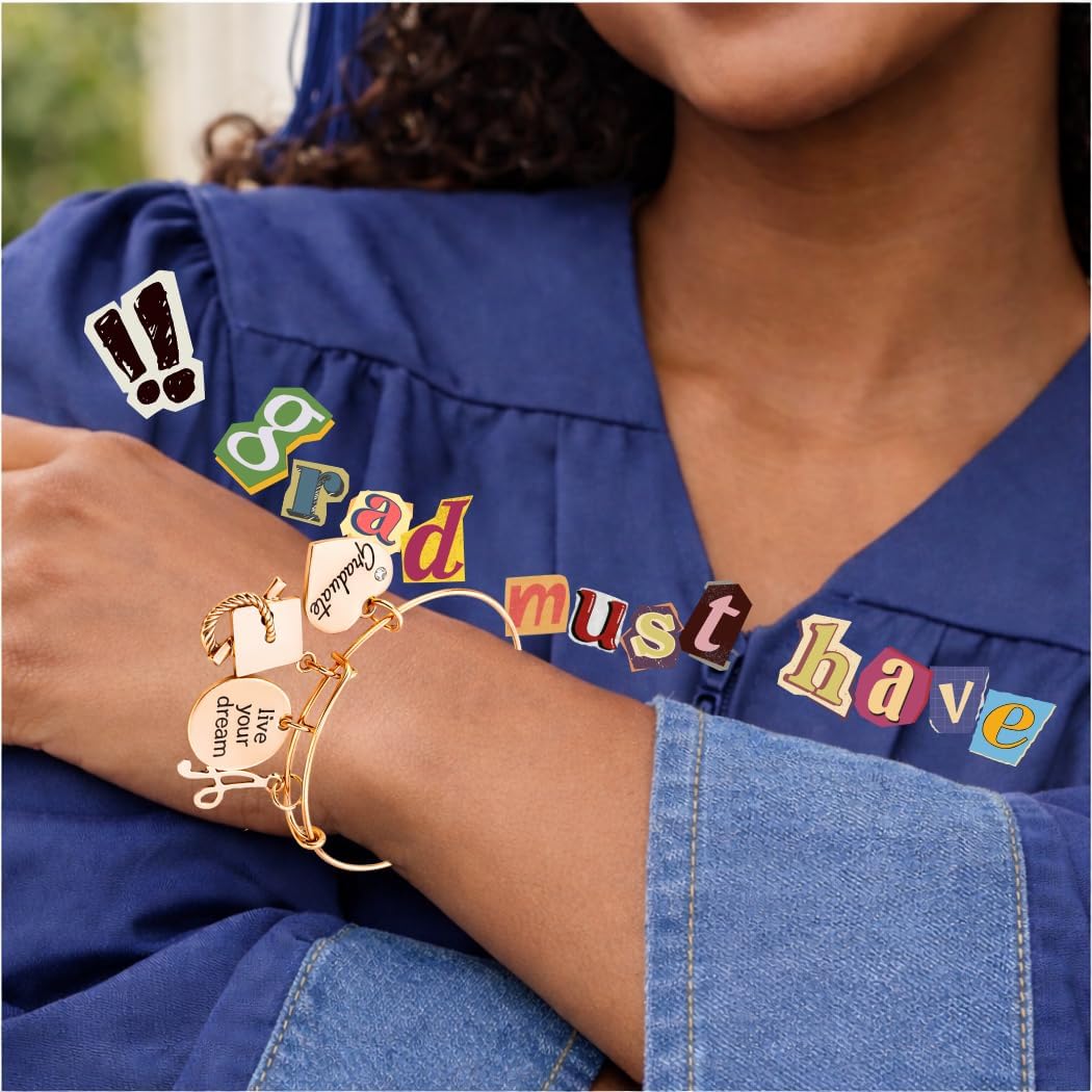 Infinity Collection Rose Gold Stainless Steel Graduation Bangle – Live Your Dream Graduate Bracelet – Inspirational Jewelry Gift for Her, 2026 Class Keepsake