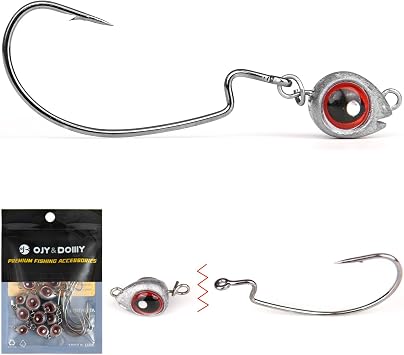 15-Sets Detachable Fish Head Swimbait Jig Heads - Weedless EWG Hooks Kit for Fishing 15 Fish Eye Weights + 15 Hooks