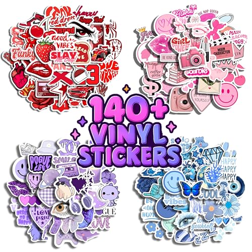 Image of 140+ Pcs Vibrant Aesthetic Color Vinyl Stickers - Full Mood | Waterproof, Laminated, Reusable, Self-Adhesive Stickers for Laptop, Phone, Diary, Scrapbook, Journal, Gift Box, Aesthetic Room Decor