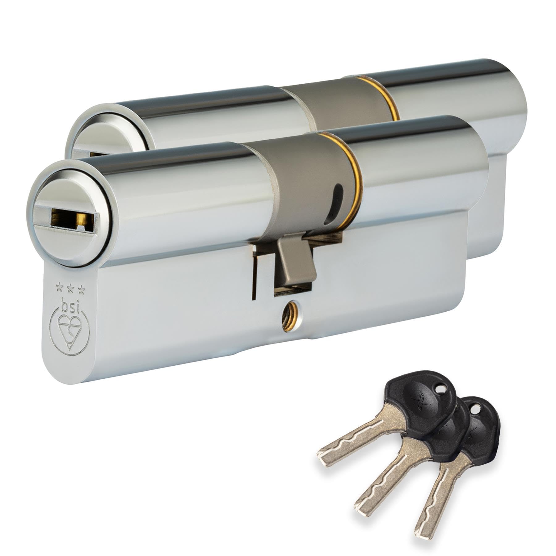 XFORT Colossus Polished Chrome 3 Star Kitemarked Keyed Alike Euro Cylinder Lock 35EX/35 (70mm), British Standard TS007 Anti-Snap Barrel Lock, Upvc Door Lock.