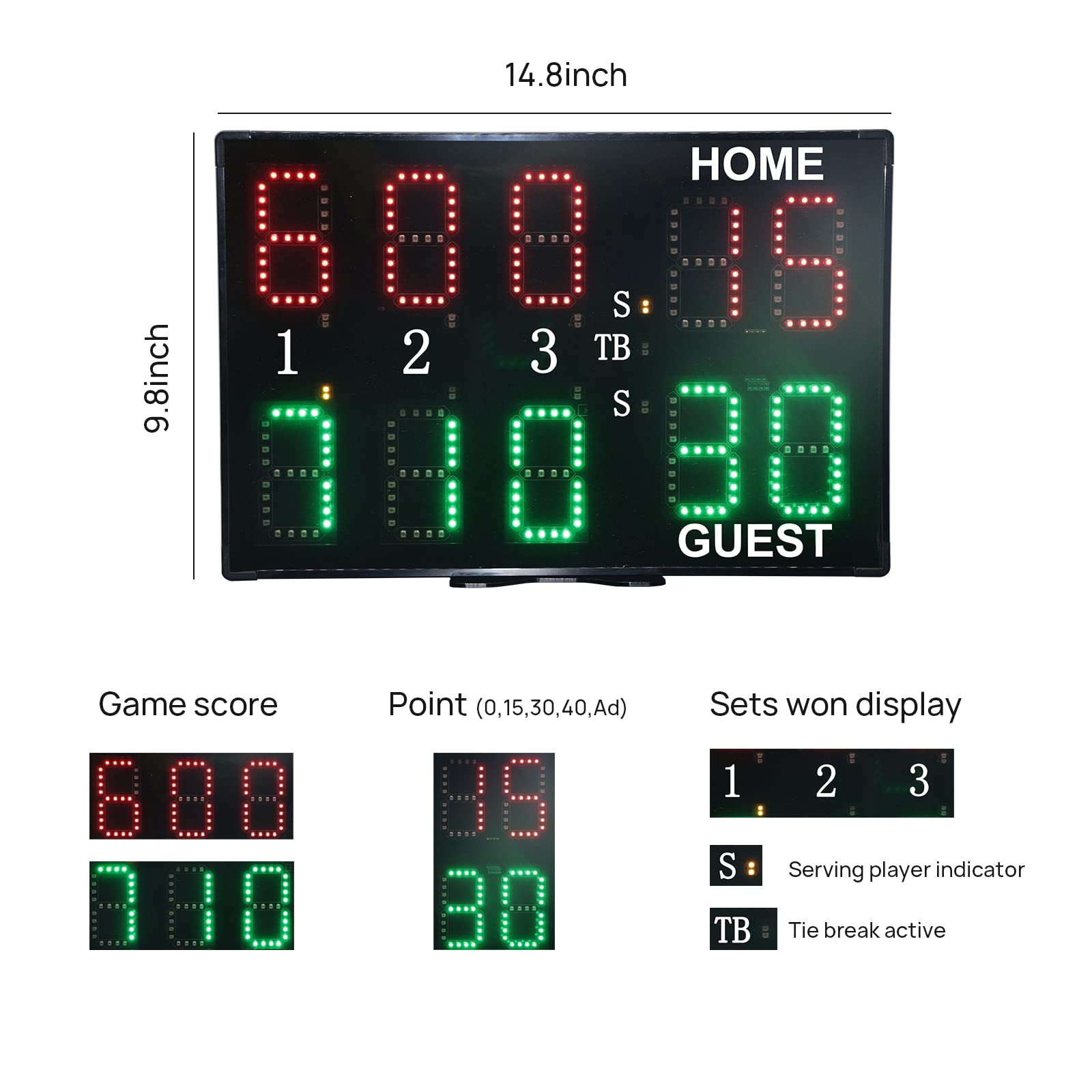 GAN XIN Tennis Master 14 Digits Multicolor Led Display Professional Tennis Scoreboard,Programmable to Establish The Score Rules (GI10T-4RG)