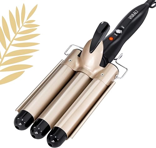 VIVAALI - Rizador de 3 barriles, rizador ondulado de playa, 0.984in, se calienta rápidamente, se ajusta a temperatura, rizador de pelo con doble