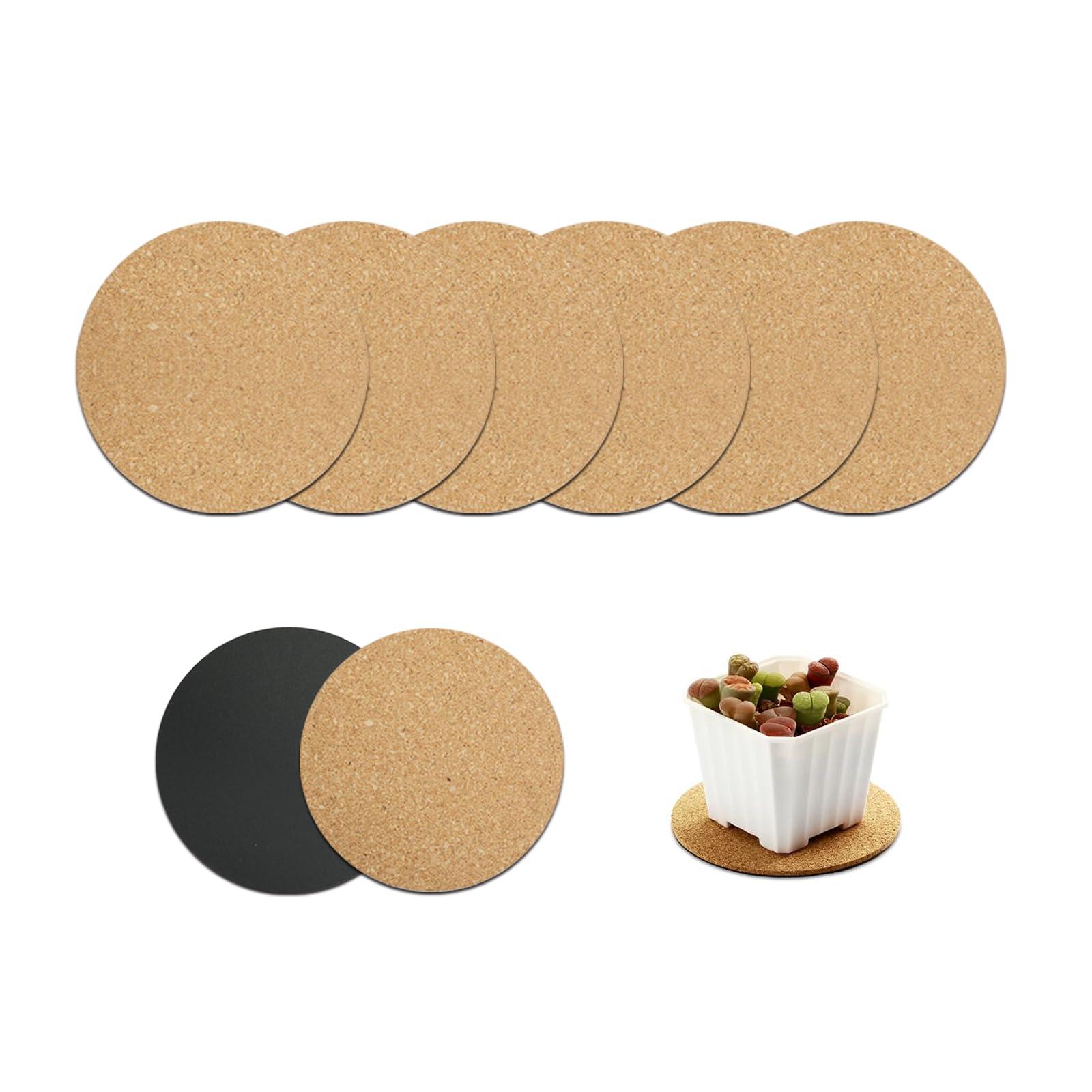 Bamworld Cork Plant Saucers 6 Inch - Set of 6 Absorbent Cork Coasters & Plant Drip Trays for Indoor Flower Pots, Planters & House Plants – Surface Protector for Table & Floor