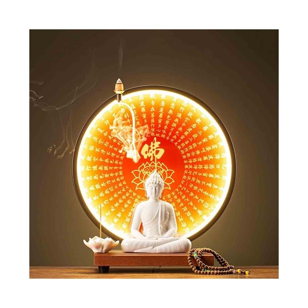 Estatua de Feng Shui Estatua de Buda de cerámica Adorno de Escritorio Oficina Sala de Estar Adorno de Feng Shui con círculo de luz roja Figura de la Suerte de la Riqueza
