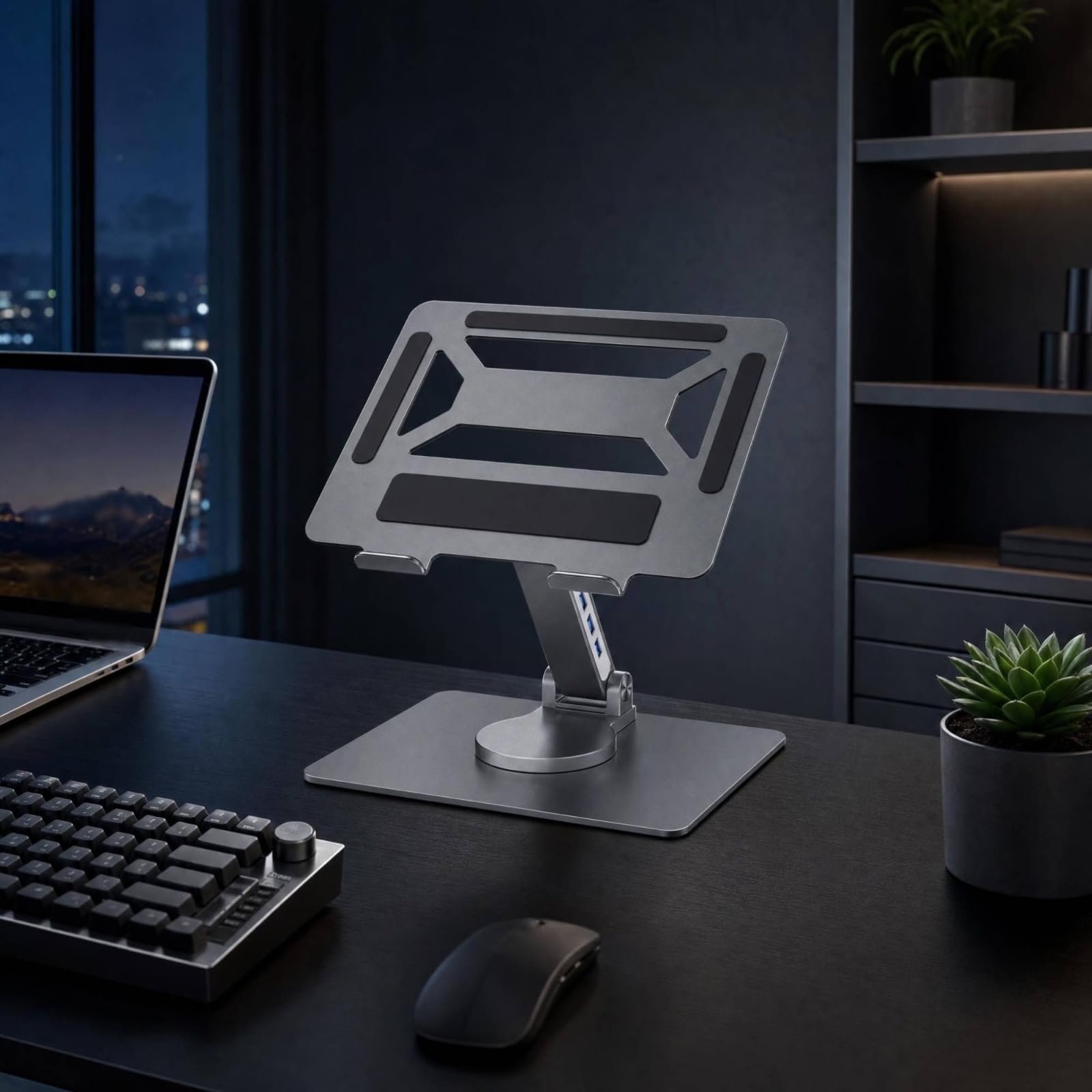 Supporto Docking Station Girevole Rialzo Regolabile per Professionisti, Smart Worker, Scrivania, Ufficio, Casa, Argento