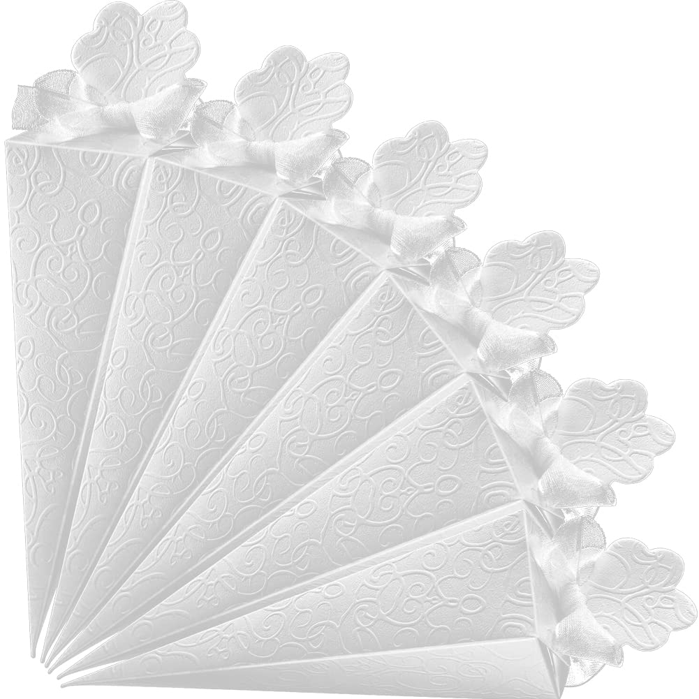 ZOOMPIL 50pcs Ramo de Papel de Arroz, Conos Arroz Boda Blancos, Bolsas de Caramelo, Ramo de Papel de Arroz, Caja de Conos Triangulares, Boda, Bautizo, Cono, Decoración Blanca