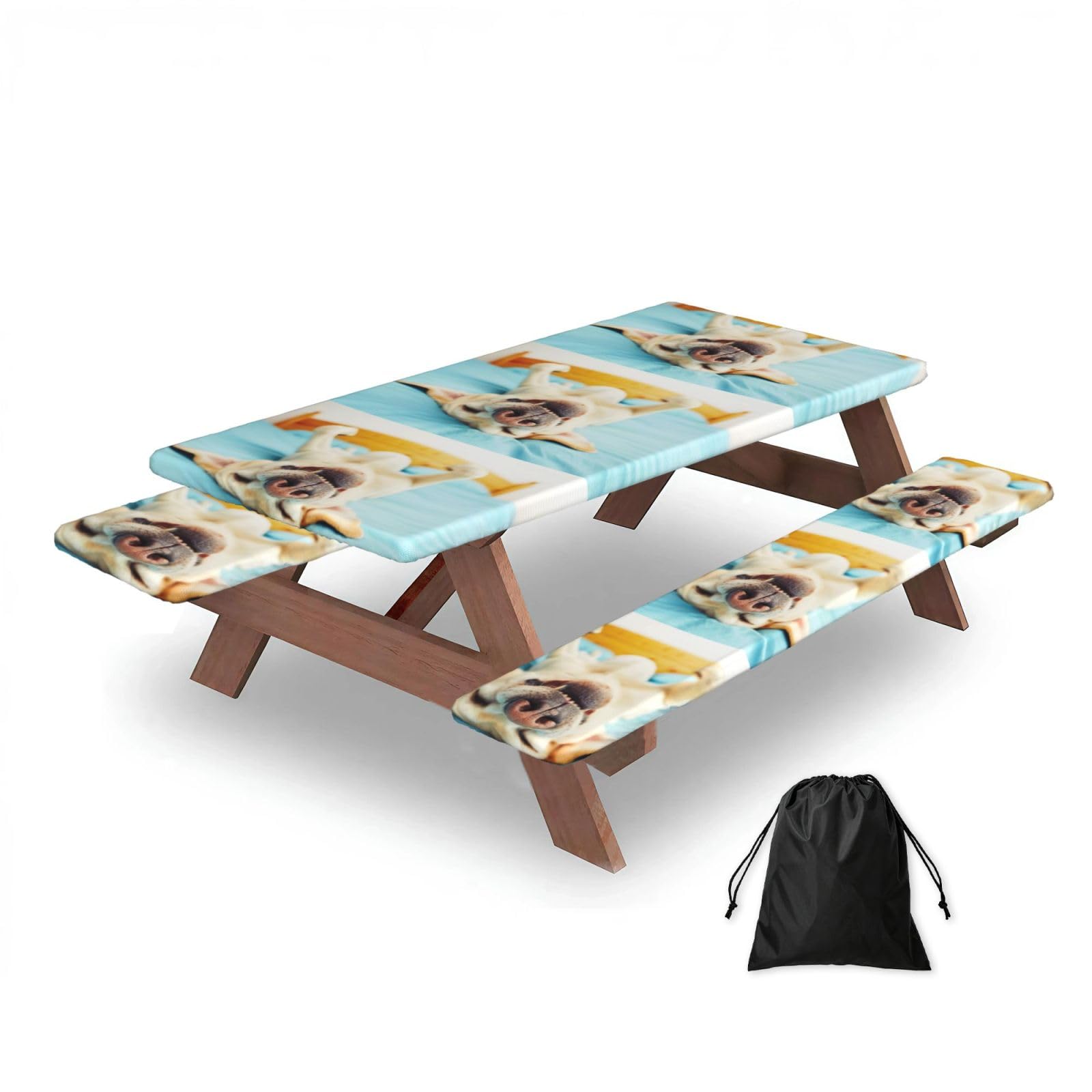 Dopklna As Picture Sleeping Labrador, Picnic Table Cover With Bench Covers -Waterproof Elastic Fitted Tablecloth For Garden Camping Patio 76X152cm