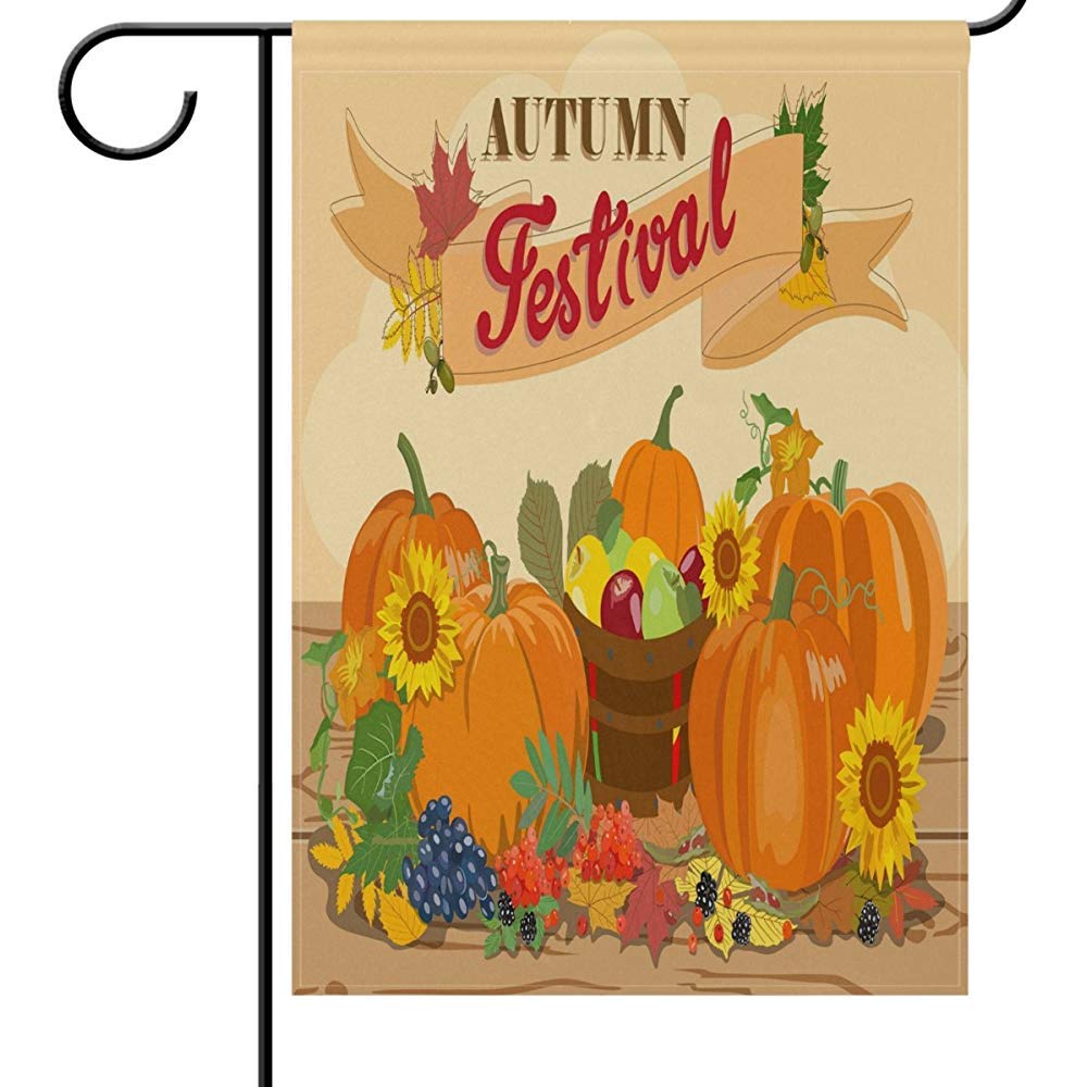 fingww Yard Banner Ripe Pumpkins Apples Grapes Sunflowers Autumn Festival Thanksgiving Decor Flags Outside Holiday Garden Flag Welcome Double Side Decoratio Banner Outdoor 32X48Cm Print