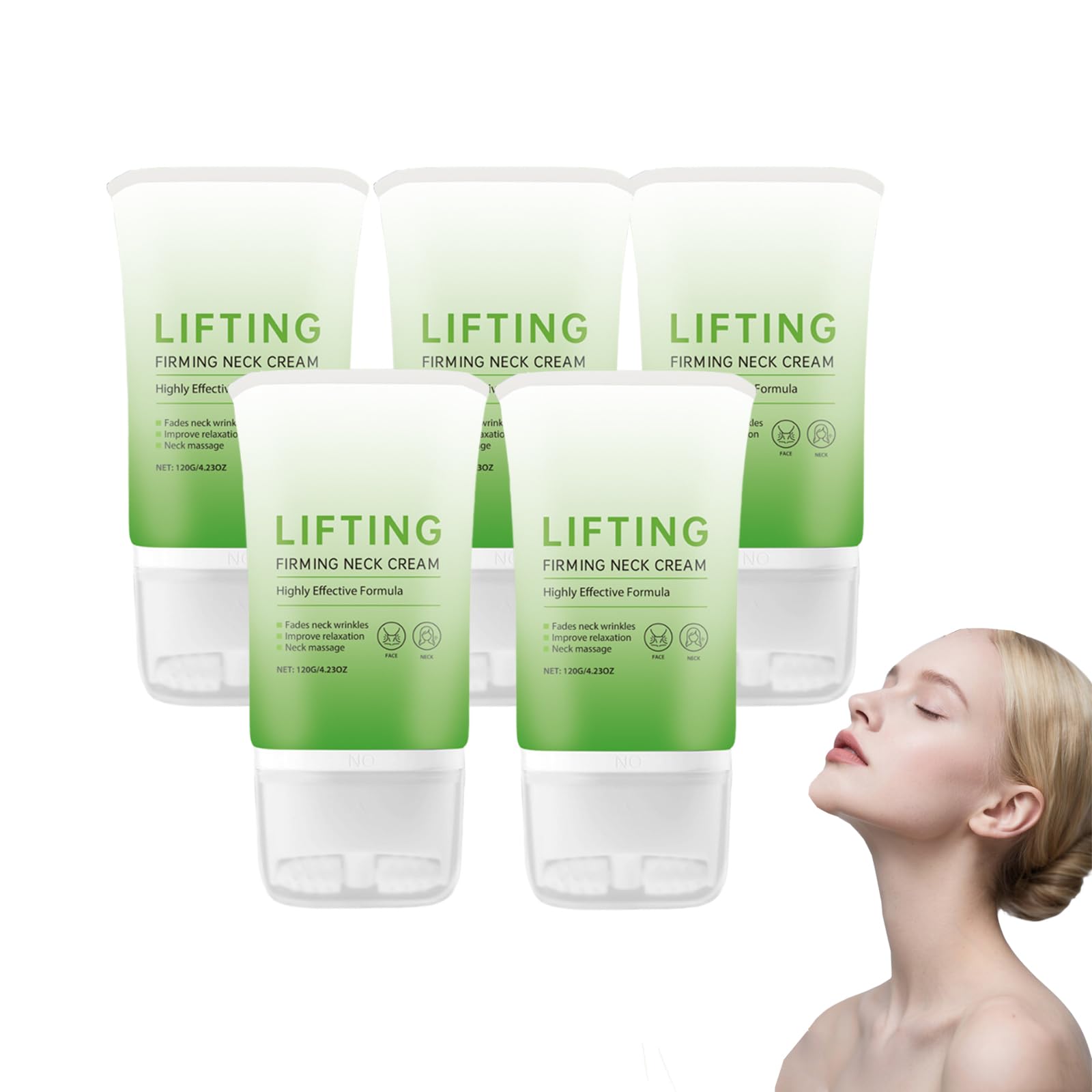 Rodillo de crema reafirmante para el cuello con - Crema para apretar y levantar el cuello, el pecho y la cara, Crema reafirmante que desafía la edad para mujeres y hombres, Hidratante (5 piezas)