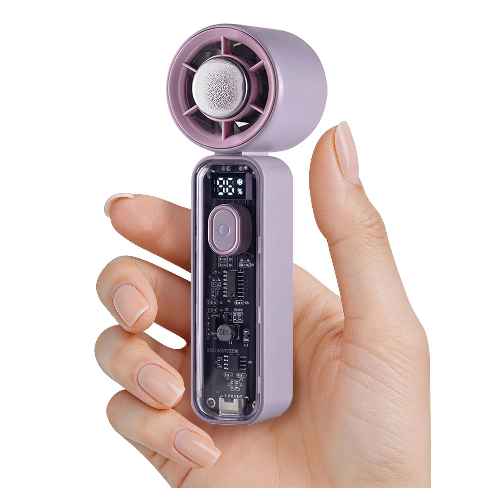 SahCognitual Handheld Fan,Portable Handheld Fan with Ice Cooler,Hand Fan USB Rechargeable,Mini Turbo Hand/Desk Fan,Ultra-Light Pocket Fan for Travel,Summer,Holiday Essentials for Women (Purple)