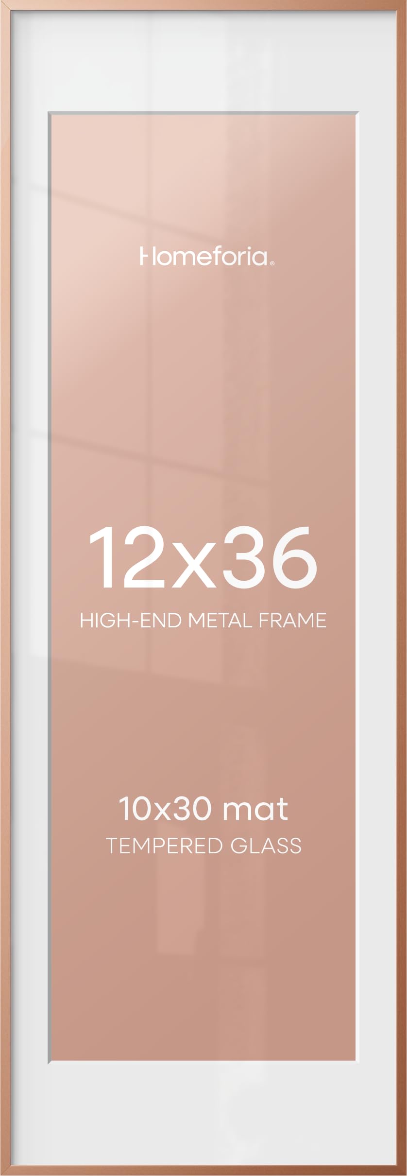 Homeforia 12x36 Rose Picture Frame, High-End Metal, 10x30 Mat, Glass | High End Aluminum, Tempered Glass, Acid-Free 10x30 Removable Mat, 12x36 in Edge-to-Edge Display 36x12, Wall Kit, Set Of 1