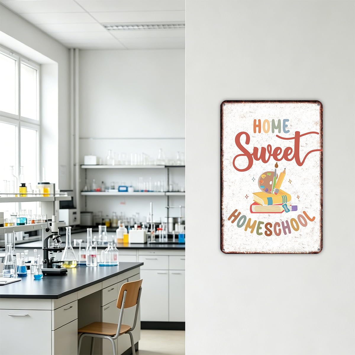 Positive Homeschool - Letrero decorativo para pared, diseño de escuela en | Decoración de habitación escolar, placa de aluminio de metal inspiradora retro para aula, profesor, oficina, dormitorio