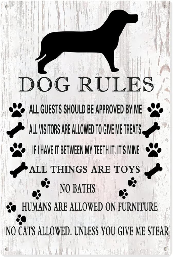 christmas decorations gifts for men womens Funny Dog Rules Metal Tin Sign Wall Decor Farmhouse Rustic Signs with Sayings for Home Decor Gifts 8 x 12 inch for Dog Lovers