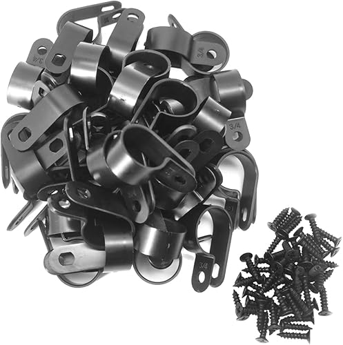 Alamic Abrazadera de cable tipo R abrazadera de cable Abrazadera de cable de 34 pulgadas de nailon con tornillos para gestión de cables, color