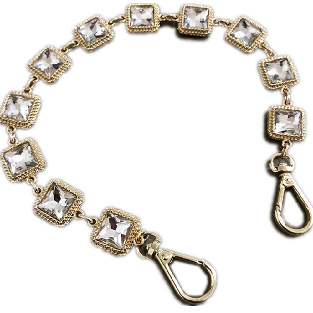 Many White Crystal Pendant Shape Golden Chain Strap Replacement Purse Chain Strap for Shoulder Bag/Handbag Bag/Wallet (Length 37cm)