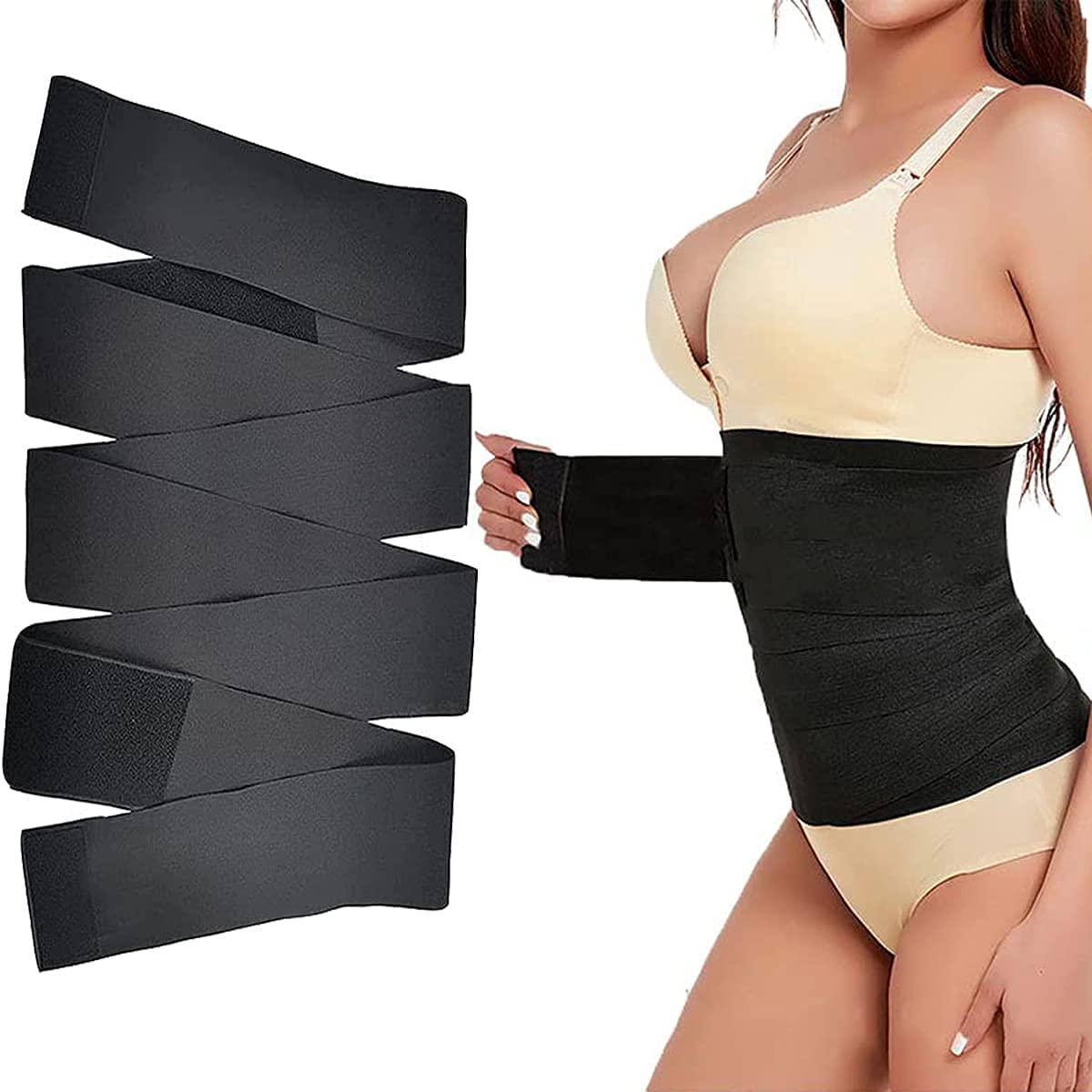 Bandage Wrap for Women，Invisible Wrap Waist Trainer Tape, Lumbar Waist Support Belt, Adjustable Comfortable Back Braces (4M Black)