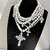 Layered Pearl Necklace Gothic Cross Pearl Stacked Necklace for Women #2