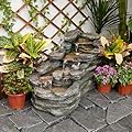 YZM 36.61" L Cascading Outdoor Water Fountain with LED Lights 5-Tier Resin Rock Waterfall Fountain for Garden, Patio, Yard or Indoor Decor