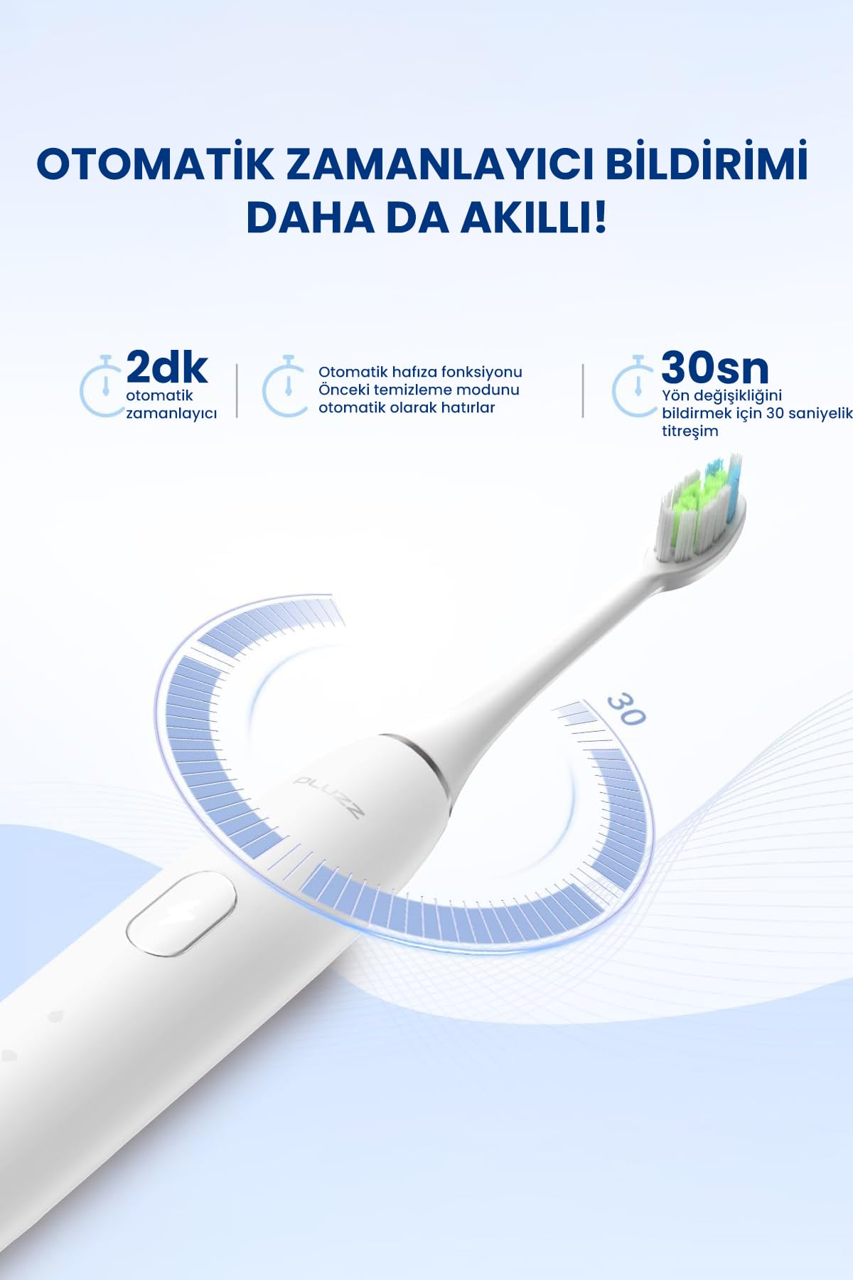 Pluzz Smart Sonic Elektrikli Şarjlı Diş Fırçası 180 Gün Şarj Süresi (LACİVERT)