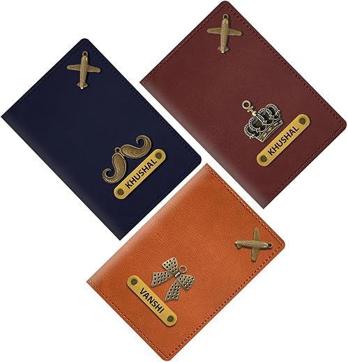 Mekhush Men Vegan Leather Personalized Passport Cover with Customized Name & Charm -Gifting Option for Wedding, Anniversar...