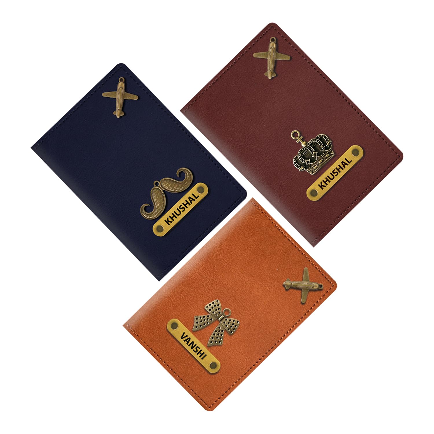 Personalized Vegan Leather Passport Cover with Customized Name & Charm -Gifting Option for Wedding, Anniversary & Husband Wife (PACKOF03)