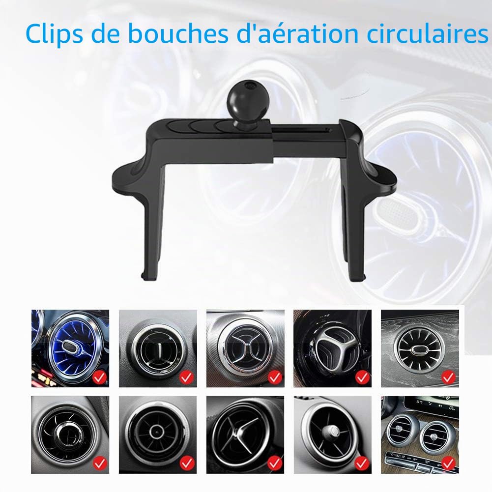 Support Téléphone de Voiture Ronde, Porte Telephone Ronde Voiture à Grille d'aération Facile Installer Stable Rotation 360°