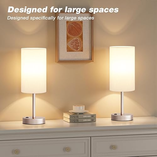 Vista 53 de Fenmzee Juego de lámparas de mesa pequeñas táctiles regulables de 2 a 3 vías, carga USB A + C, salida de CA, base de grano de madera, bombillas