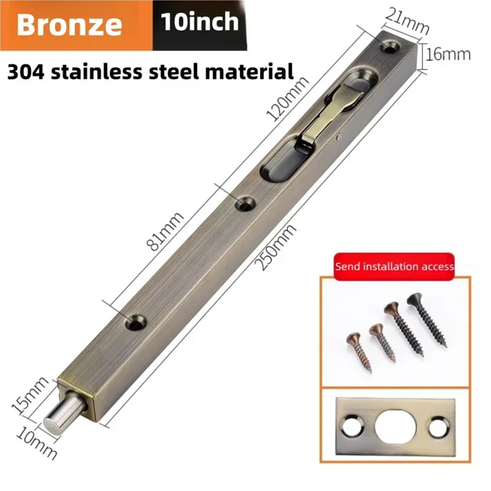 Perno empotrado para puerta doble, 4 juegos de pestillo de acero inoxidable 304 de montaje abierto, puertas de madera y ventanas, pasador de puerta antirrobo (bronce-10 pulgadas)