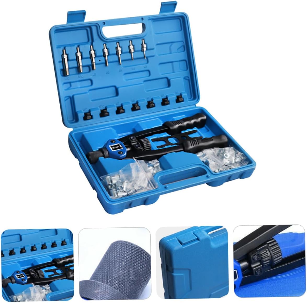 140pcs Manual Rivet Nut Tool Kit with Threaded Nut Setter M3 to 12mm, Portable Hand Riveter Setter for Automotive and Workshop Repair, Plastic Case Included