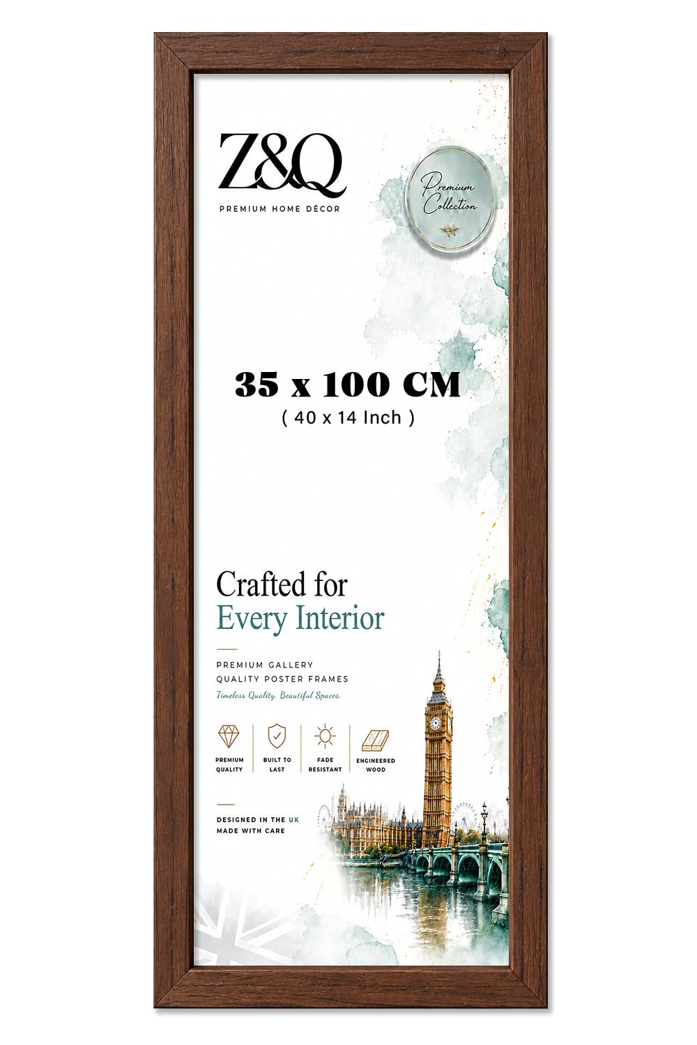 Z&Q Modern Large 35 X 1 M Poster Frame Elegant Vertical And Horizontal Wall Display For Living Rooms Offices And Art Galleries 40 X 14 Inch Walnut Finish With Slim Border With Easy Mounting