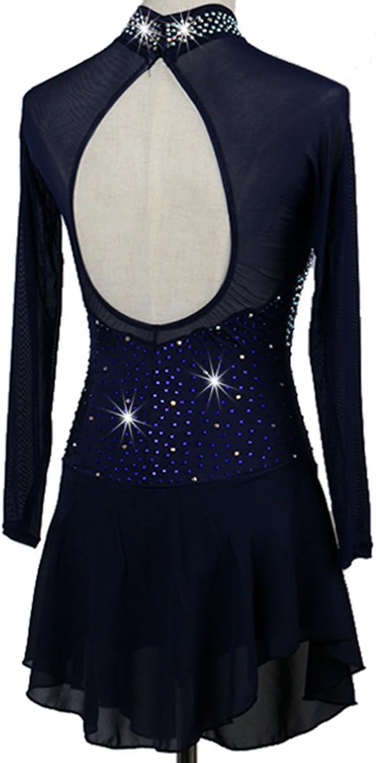 Rhinestone ice Skating Dress Long Sleeves
