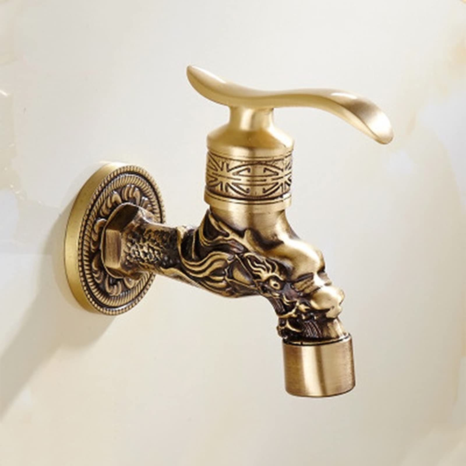 ZYCHSJXA Carved Wall Mount Bibcock Brass Retro Tap Decorative Outdoor Garden Taps Washing Machine Mop Luxury Antique WC Faucet