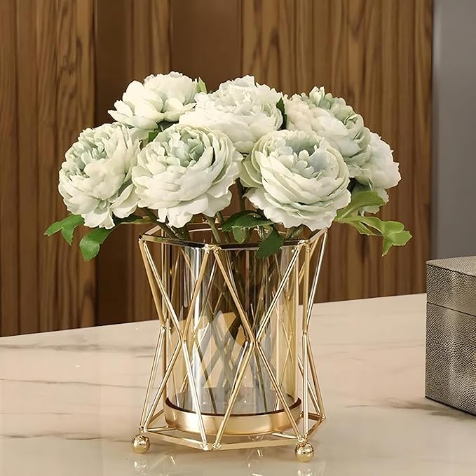 H.M.C.Exports Metal Geometric Pillar Flower Vase with Removable Glass, Gold, Modern Designer for Home Decor, Bedroom, Office-picture-13