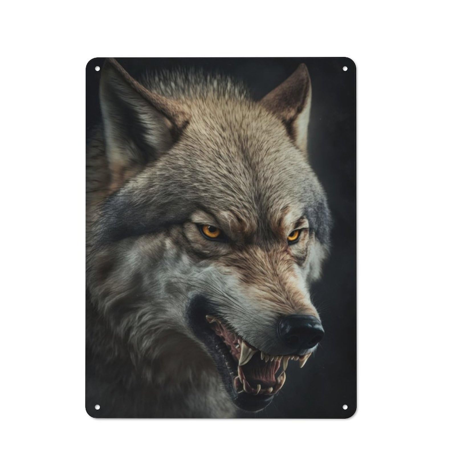Junmoney Angry Wolf Portrait Cottage Style Metal Wall Decor 40X30cm, Tin Wall Plaque For Kitchen, Cottage, Porch Or Garden Room