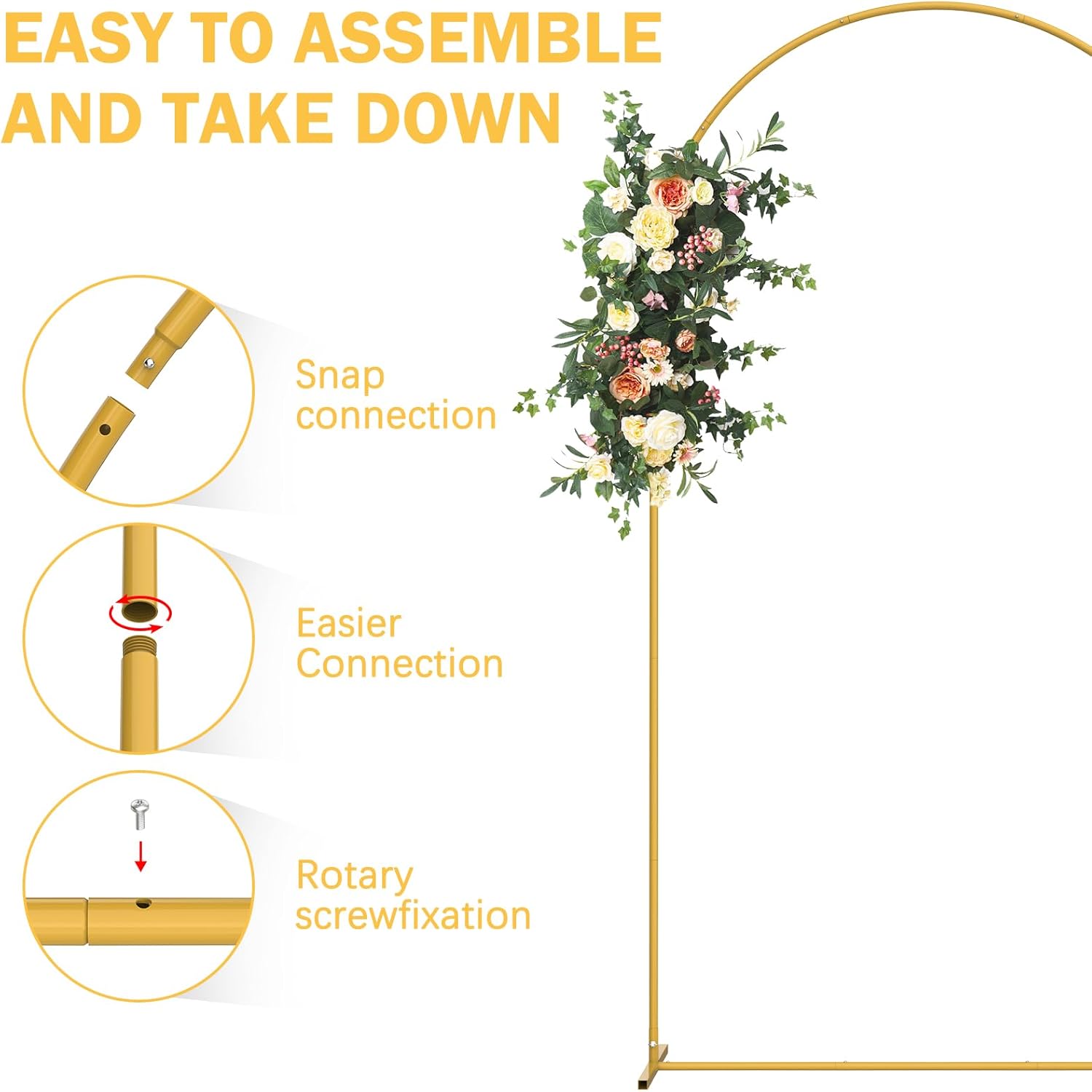 Wedding Arch Backdrop Stand 7.3FT& 6FT& 6FT Set of 3,Metal Arch Backdrop Stand for Wedding Ceremony Baby Shower, Outdoor Indoor Birthday Party, Garden Floral Balloon Arch Decoration,Gold