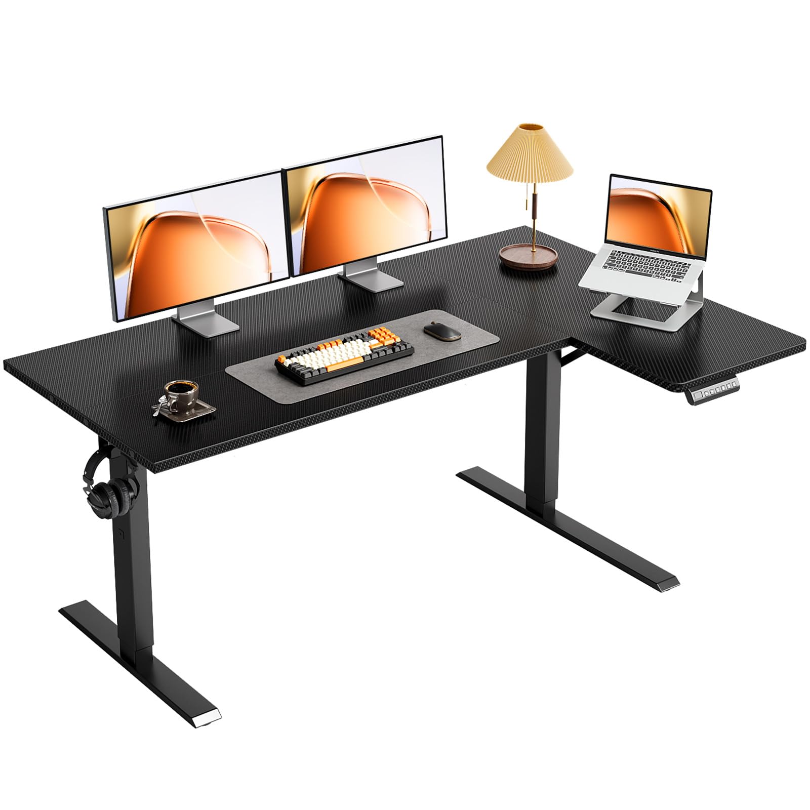 OffiGo Electric L Shaped Standing Desk 55 Inches Height Adjustable Table Reversiable Corner Stand Up Desk Lifting Computer