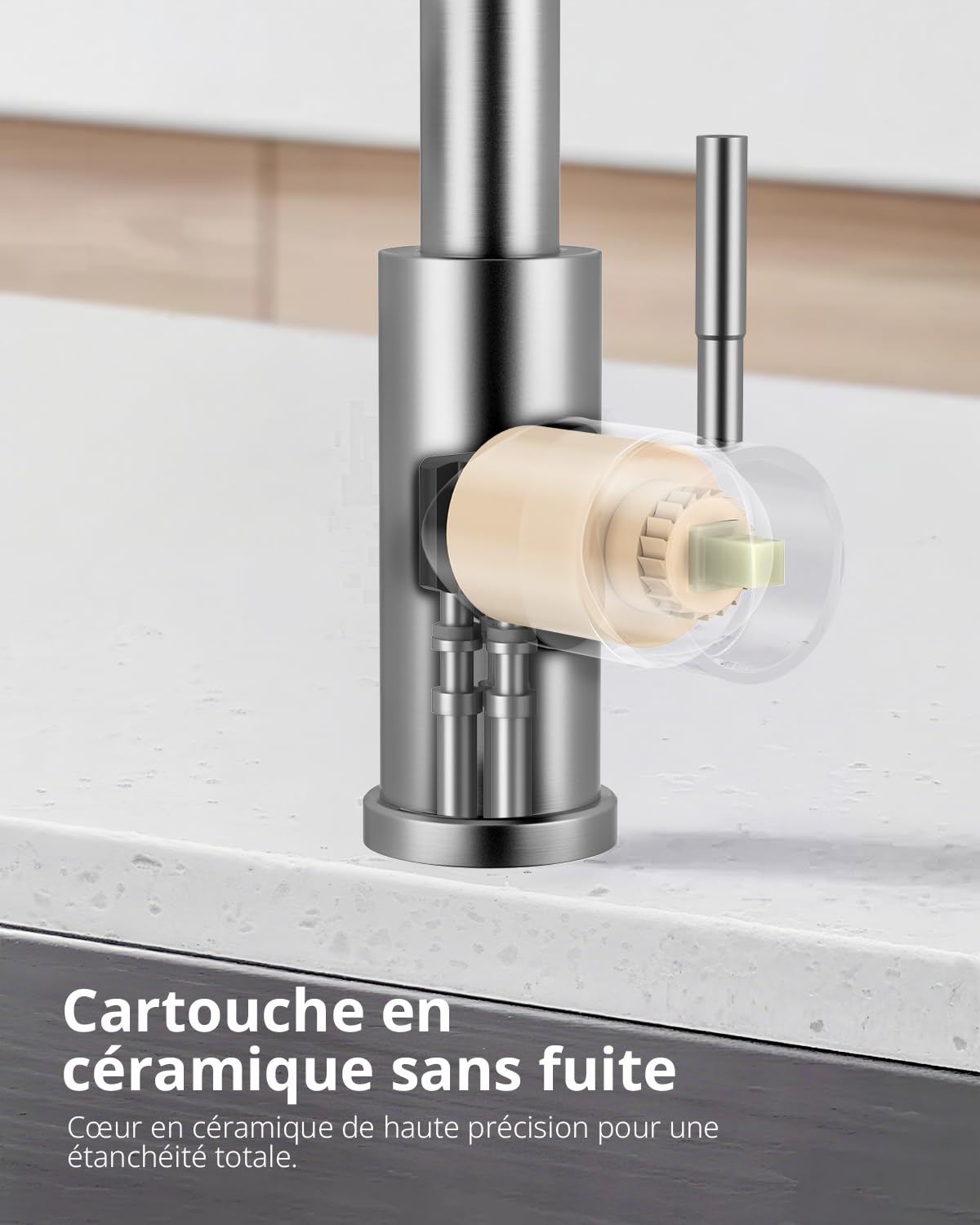 Hiqufet Robinets de Cuisine, Robinet Mitigeur Évier avec Pivotant 360° et Bec Extractible, Robinet Évier Haute Arche à Une Seule Manette en Acier Inoxydable, Nickel Brossé