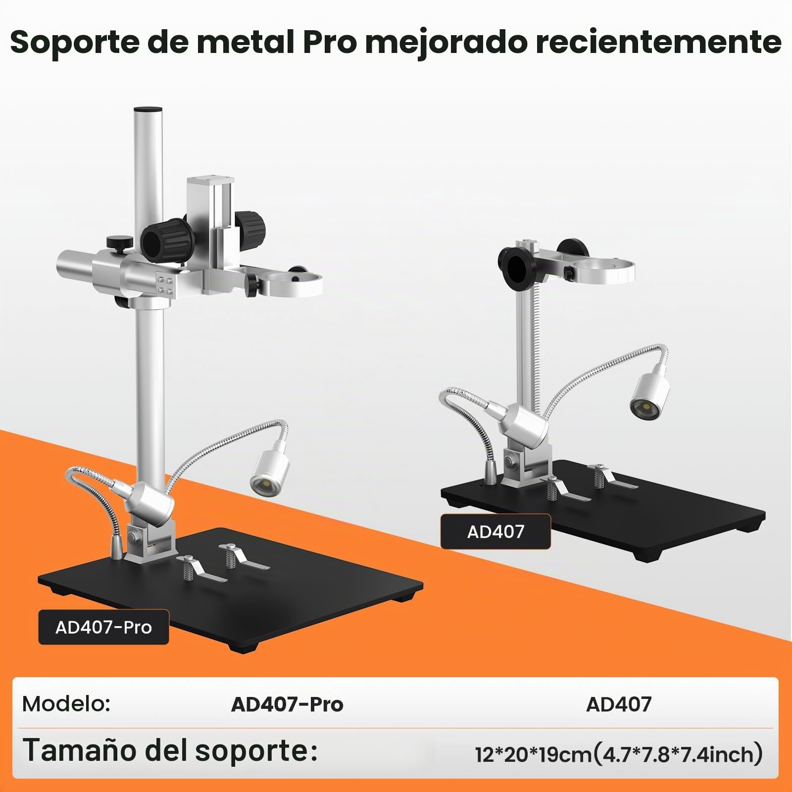 Andonstar AD407 Pro 3D HDMI microscopio digital que suelda, 4MP 2160P UHD grabación de video, 7 pulgadas pantalla LCD ajustable USB video, placa de circuito, SMT SMD DIY