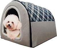 Vista 25 de Cama para Perros, 2 Maneras de Usar, Casa para Mascotas de Interior con Alfombrilla Esponjosa, Funda Extraíble y Lavable, Casa a Prueba